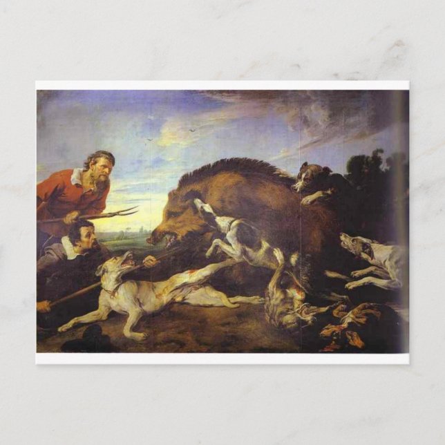 Postal La caza de jabalíes de Frans Snyders (Anverso)