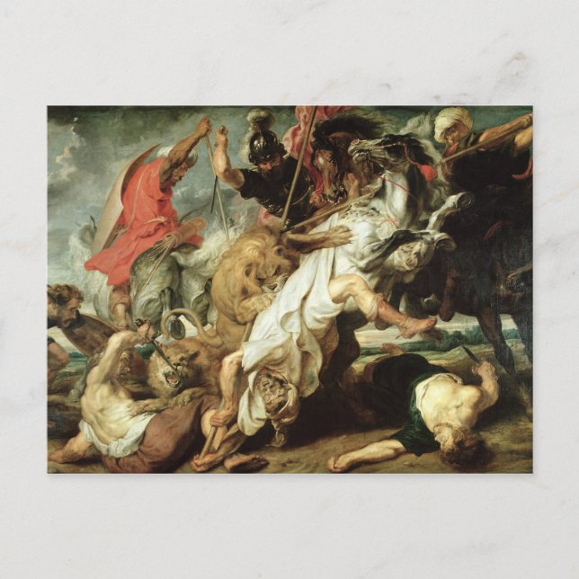 Postal La caza de leones, 1621 (Anverso)