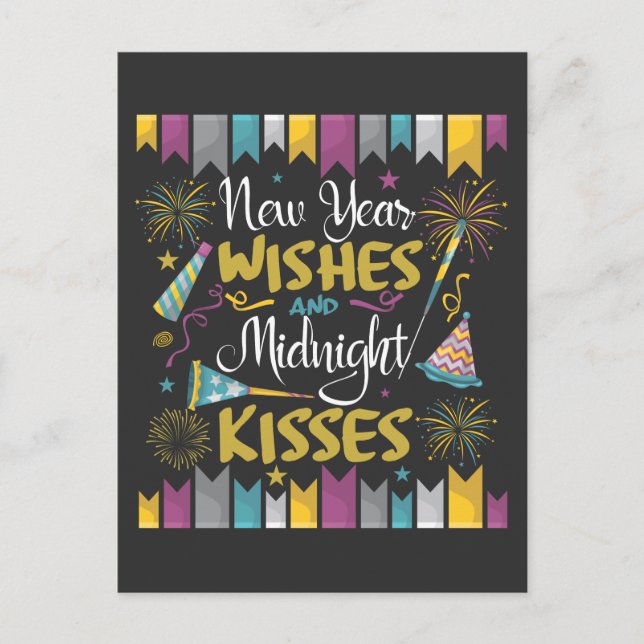 Postal La celebración de Nochevieja desea los besos de me (Anverso)