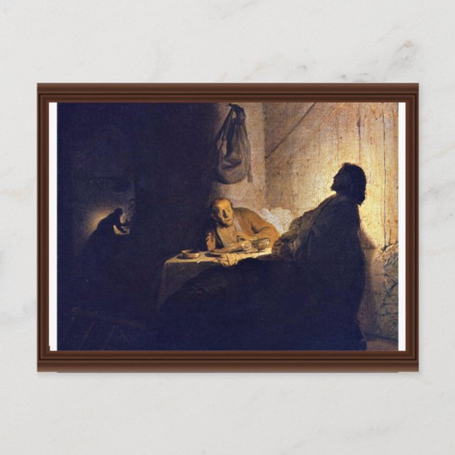 Postal La Cena En Emmaus. Por Rembrandt Van Rijn (Anverso)