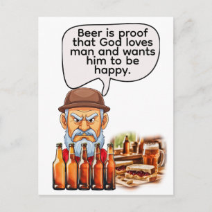 Postal La cerveza es la prueba de que Dios ama al hombre