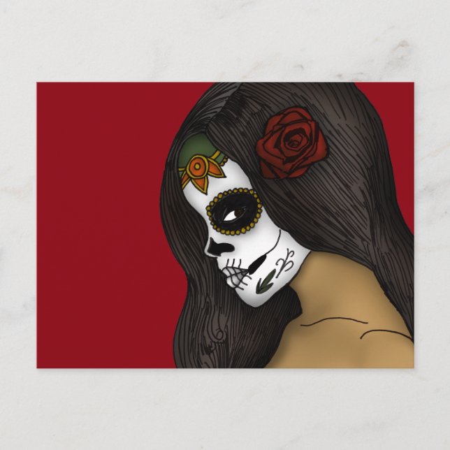 Postal La chica del Día de Muertos (Anverso)