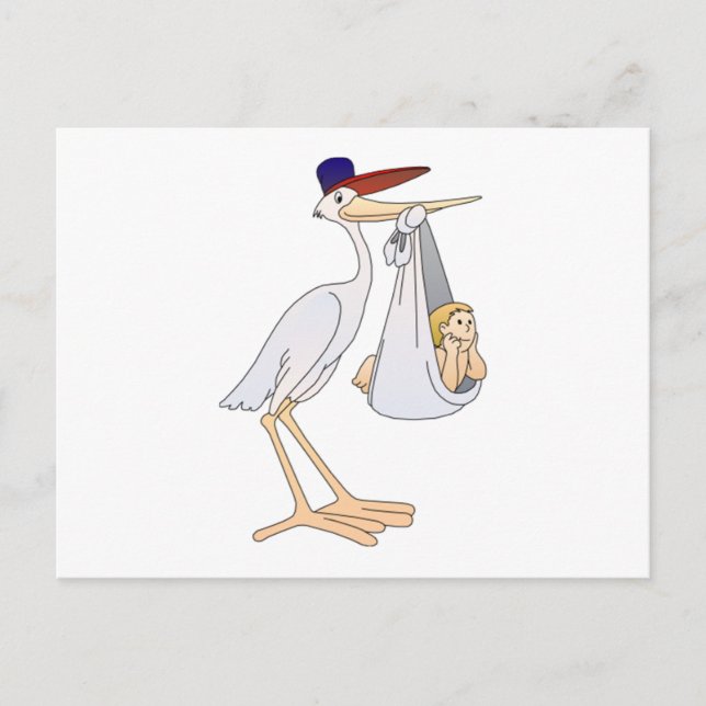 Postal La cigüeña da a luz a un bebé (Anverso)