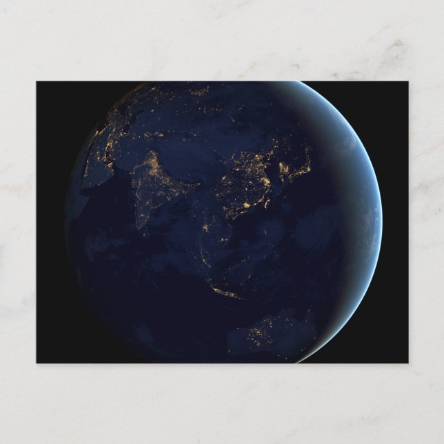 Postal La ciudad de la Tierra se ilumina de noche en Asia (Anverso)