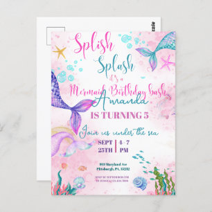 Postal La cola de la sirena acuarela Cumpleaños Under the