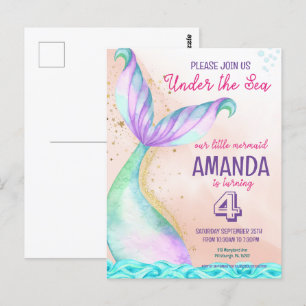 Postal La cola de la sirena acuarela Cumpleaños Under the