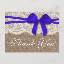 Postal La colección de Bodas Rustic Blue Bow