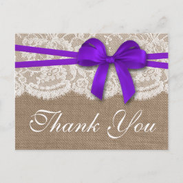 Postal La colección de Bodas Rustic Purple Bow
