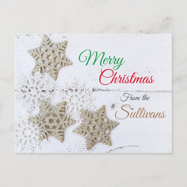 Postal La colorida Feliz Navidad desde... Espaldas de nie (Anverso)