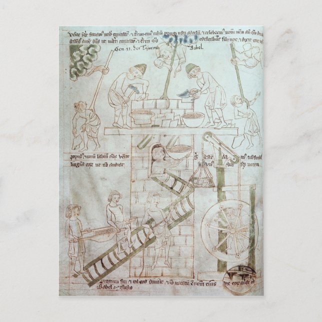 Postal La construcción de la Torre de Babel (Anverso)