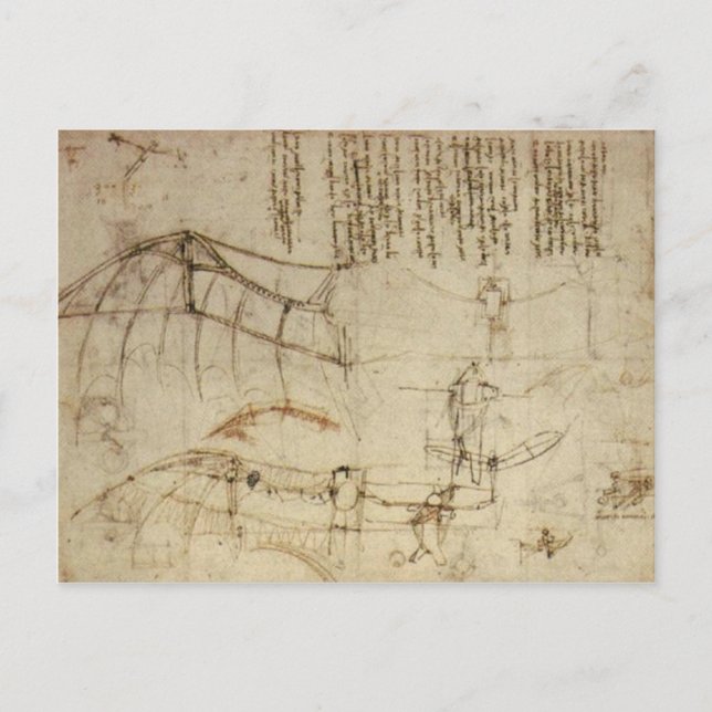 Postal La contraptación voladora de Da Vinci (Anverso)