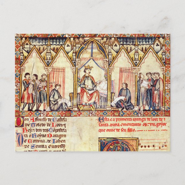 Postal La corte de Alfonso X 'el Sabio' (Anverso)
