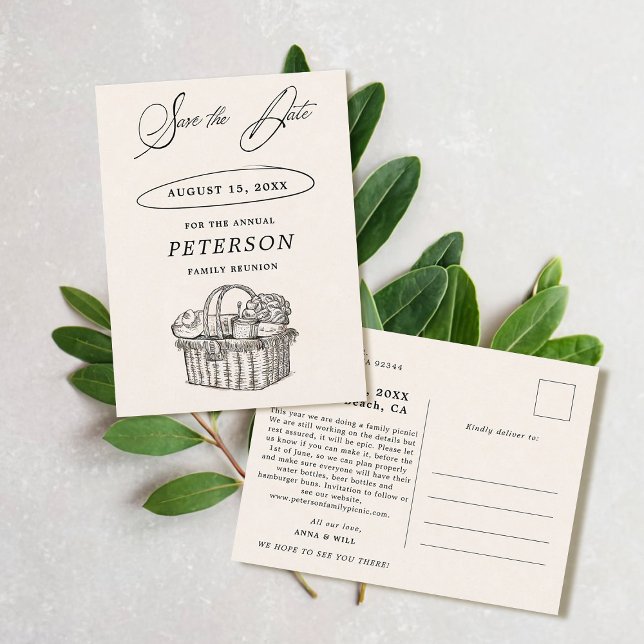 Postal La cosecha de Moda de picnic de Reunión Familiar s (family reunion invitation save the date postcard illustration watercolor modern simple vintage chic)