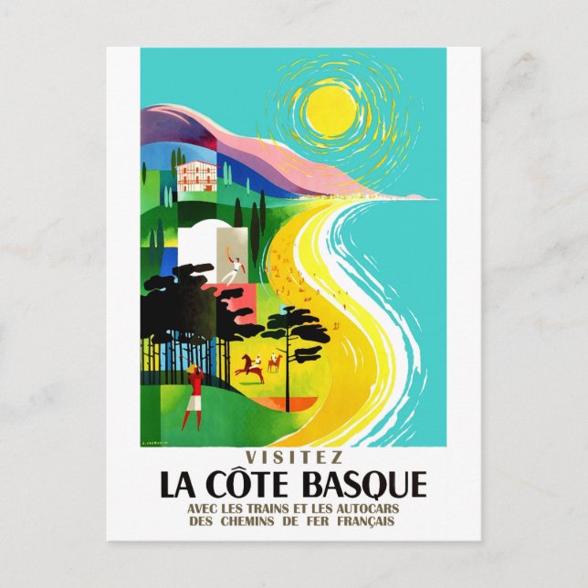 Postal La costa vasca francesa, viajes vintage (Anverso)