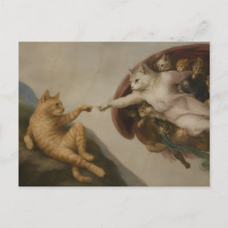 Postal La Creación de Adam Gatos Arte de Parodia del Rena