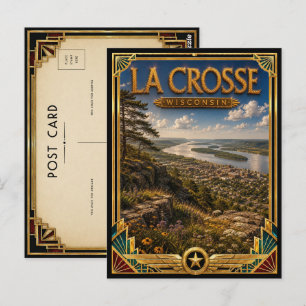 Postal La Crosse Wisconsin Arte Deco Vintage Edad Dorada