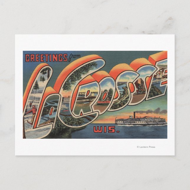 Postal La Crosse, Wisconsin - Escenas de letras grandes (Anverso)