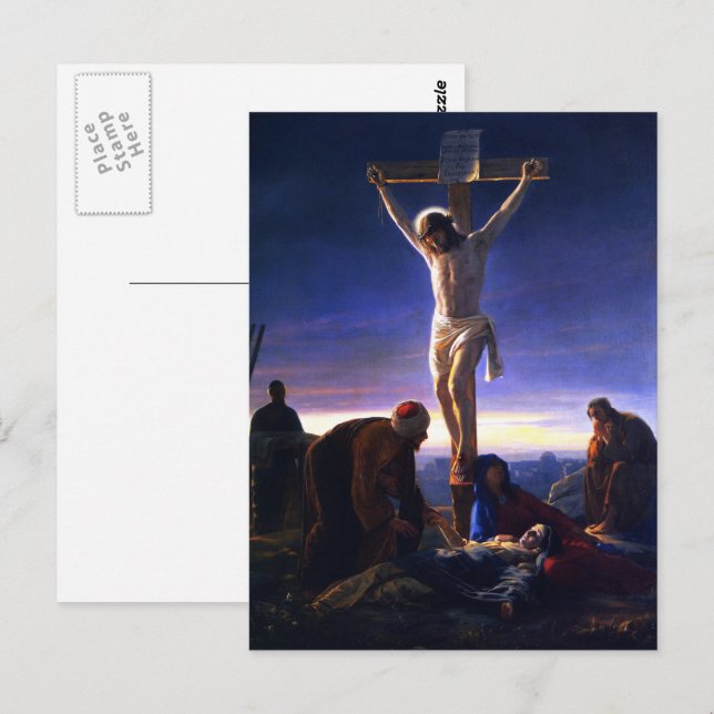 Postal La crucifixión de Jesús. Pascua Bella Artes (Anverso / Reverso)