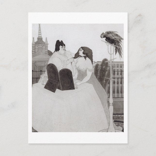 Postal La dama de la mesa de vestir (tinta y lavado) (Anverso)