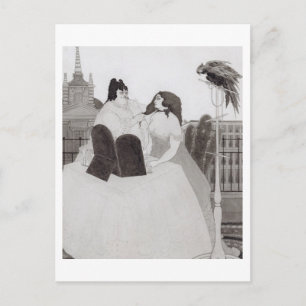 Postal La dama de la mesa de vestir (tinta y lavado)