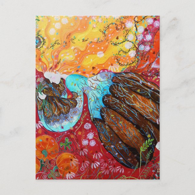 Postal La Dama de la Naturaleza y las Temporadas del Año. (Anverso)