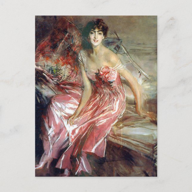 Postal La dama de rosa (1916) de Giovanni Boldini (Anverso)