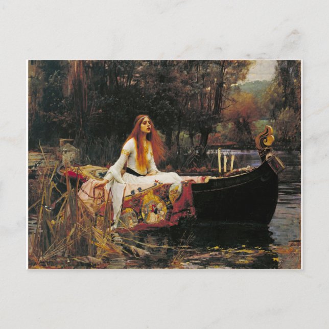 Postal La dama de Shalott, c. 1888 por John Waterhouse (Anverso)