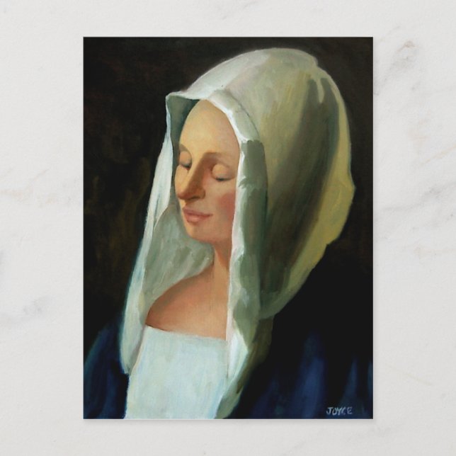 POSTAL LA DAMA DE VERMEER PONIENDO ORO (Anverso)