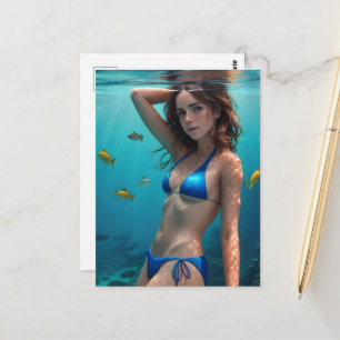 Postal La Dama Del Bikini Azul