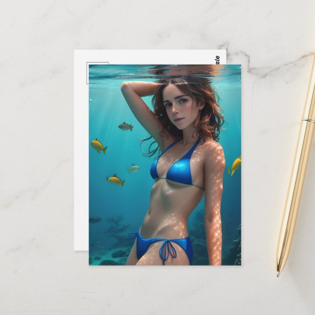 Postal La Dama Del Bikini Azul (Anverso/Reverso In Situ)