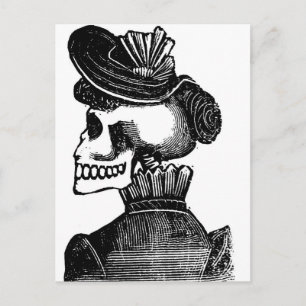 Postal La dama del esqueleto. México de principios del si