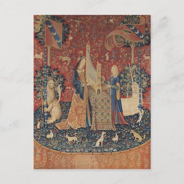 Postal La Dama y el Unicornio: 'Escuchando' (Anverso)