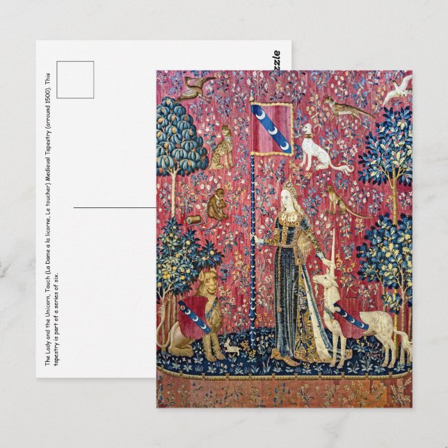 Postal La dama y el unicornio, tocan (Anverso / Reverso)