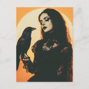 Postal La Dama y su Raven