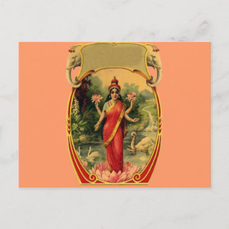 Postal la diosa hindú vintage de Lotus Flower Lakshmi