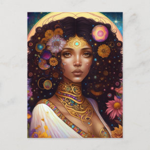 Postal La diosa negra afroamericana reina arte de fantasí