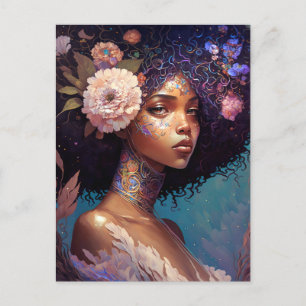 Postal La diosa negra afroamericana reina arte de fantasí