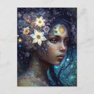 Postal La diosa negra afroamericana reina arte de fantasí