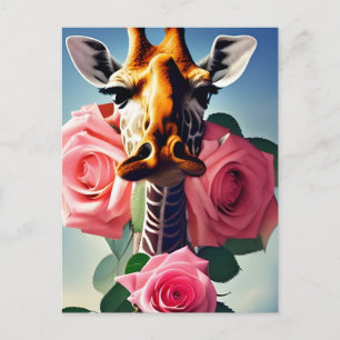 Postal La divertida Giraffe y el arte digital de los Rosa