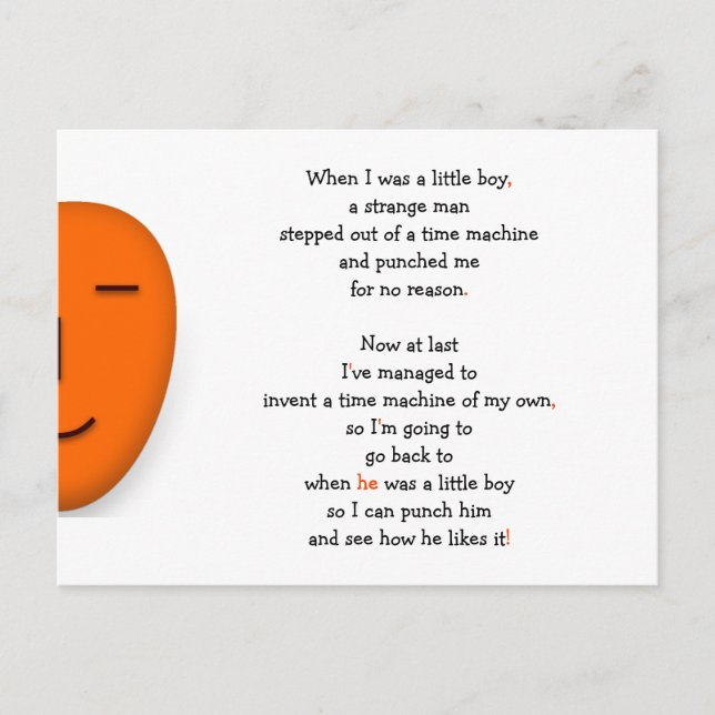 Postal La divertida máquina del tiempo del niño nunca ter (Anverso)