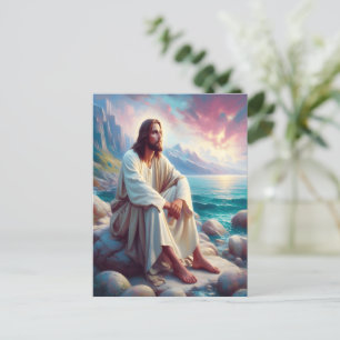 Postal La divina serenidad Jesús en la orilla del océano