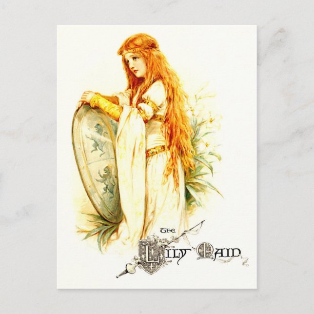 Postal La doncella limeña con el escudo de Lancelot (Anverso)