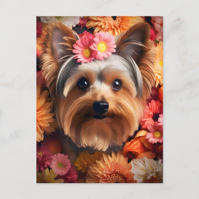 Postal La elegancia floral de Yorkshire Terrier (Anverso)