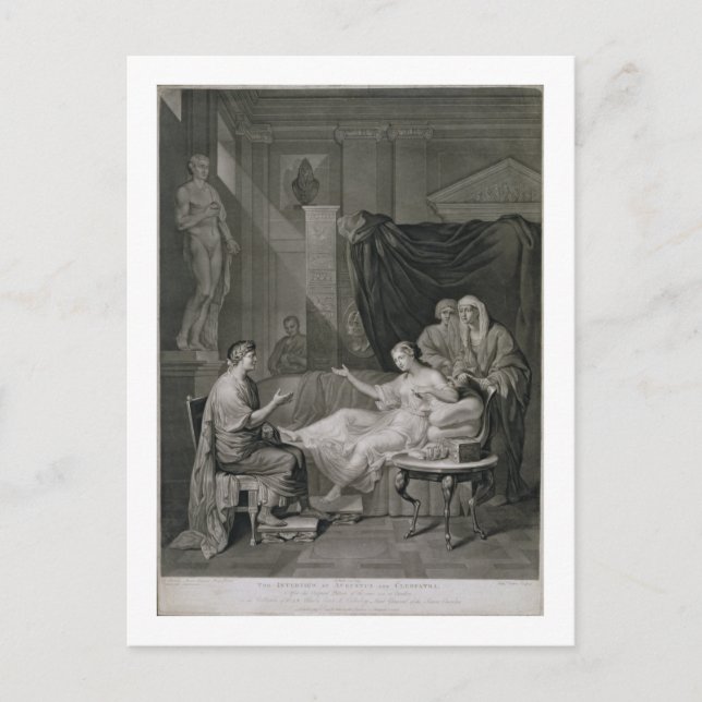 Postal La entrevista de Augusto y Cleopatra, grabada (Anverso)