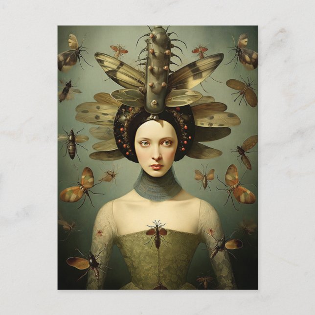 Postal La espeluznante dama de bug retro (Anverso)