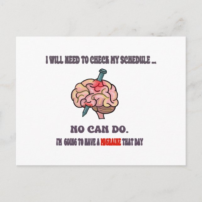 Postal ¡La Excusa de la Migraña! ¡Evitando la interacción (Anverso)