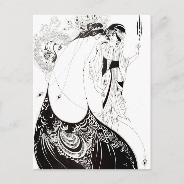 Postal La falda del pavo real de Aubrey Beardsley Postcar (Anverso)