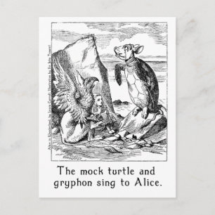 Postal La Falsa Tortuga y el Griffin cantan a Alicia
