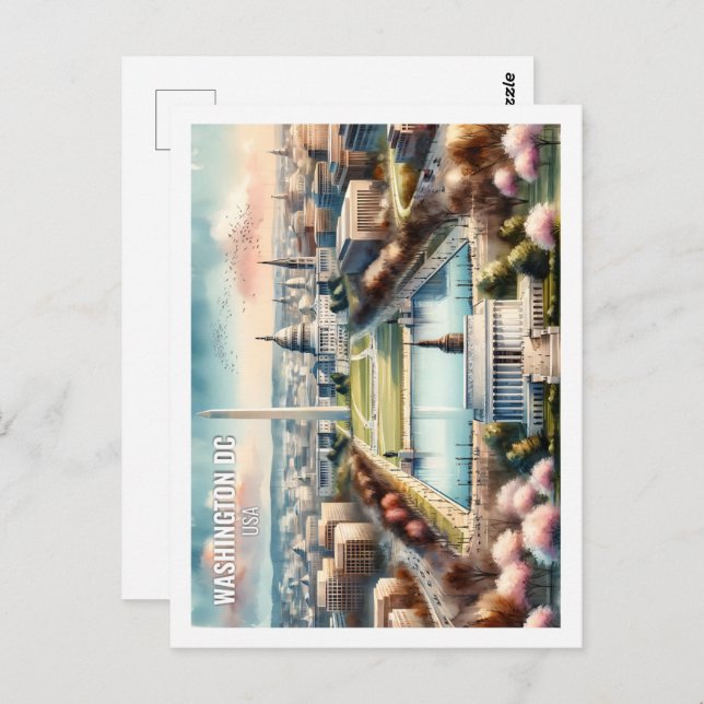 Postal La famosa acuarela del Washington DC USA Travel Pl (Anverso / Reverso)
