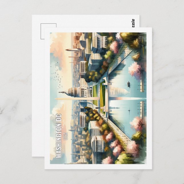 Postal La famosa acuarela del Washington DC USA Travel Pl (Anverso / Reverso)